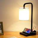 3-Way Dimmable Touch Control Lamps for Nightstand, Bedside Lamp with USB Ports & Outlet, Linen Shade, 2 Phone Stand & Pen Holder, Modern Desk Side Table Lamp for Bedroom Living Room Reading (Warm White1pack(2700k))