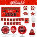 Red Themed 2026 Graduation Decorations Set - Congrats Grad Banner, Class of 2026Backdrop, Balloons & Streamers Kit - Complete Party Supplies for High School & College Celebrations