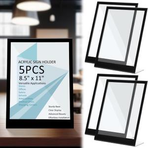 Kathfly 5 Pack Black Acrylic Sign Holder 8.5 x 11 - Slant Back Tabletop Display Stand for Menus, Flyers, Posters, Pricing & Event Signs - Durable Countertop Frame for Restaurant, Retail & Office