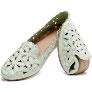 HEAWISH Women's Floral Ballet Flats for Women Black Beige Slip On Flowers PU Leather Round Toe Dress Shoes 8