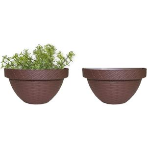 Elly Dcor Set of Two 10 in Wall Planters, Wall-Mounted Planters Made of Durable Plastic with A Rattan Appearance in Chocolate Color, Hanging Planter for Trailing Plants, for Indoor and Outdoor Use