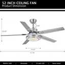 Ceiling Fan with Lights Remote Control, Modern Minimalist,6 Speeds 3 Color Dimmable Light, Brushed Nickel 52 Inch Stainless Steel 5 Blades for Kitchen Garage Dining RoomSilver