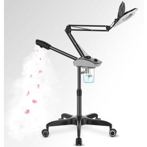 TASALON Professional Facial Steamer with 5X Magnifying Lamp, 2-in-1 Esthetician Steamer on Wheels with Ozone and Hot Mist, Ionic Facial Steamer for Facial Deep Cleaning and Moisturize