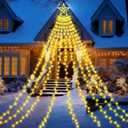 Decorations Star String Light, 350 LED 12.6ft Outdoor Light with Topper Star, 8 Lighting Modes & Timer Waterproof Fairy Twinkle Light for New Year Party Holiday (Warm White)