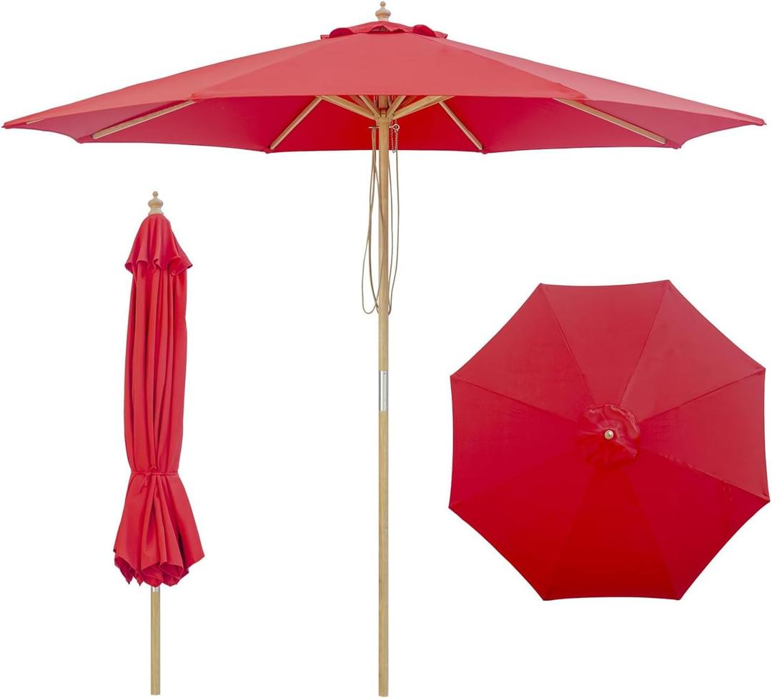 10FT Wood Patio Umbrella, Large Outdoor Table Pool Umbrella