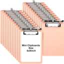 Qilery 24 Pcs Bulk Mini Clipboards with Pen Holder Clip A5 Memo Clipboard 6x9 Small Plastic Clip Boards for School Office Restaurant Cafe Hotel Shopping List, Pen Not Included, Pink