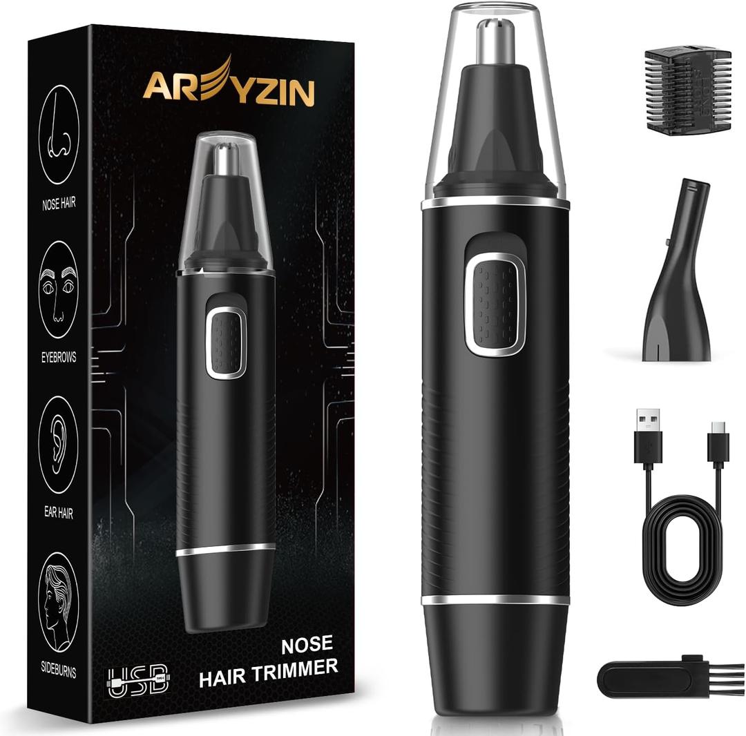 AREYZIN Nose Hair Trimmer for Men,Rechargeable Ear and Nose Trimmer,2 in 1 Painless Professional Eyebrow & Facial Hair Trimmer with IPX7 Waterproof Dual Edge Blades (Black)
