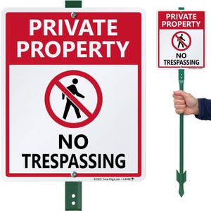 SmartSign No Trespassing Signs Private Property, 10 x 12 Inches Aluminum Sign with 3 Feet Stake