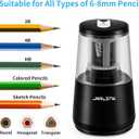 JARLINK Electric Pencil Sharpener, Heavy-Duty Helical Blade to Fast Sharpen, Auto Stop for No.2/Colored Pencils(6-8mm), AC Adapter/Battery Operated in School Classroom/Office/Home (Black)