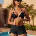 ATTRACO Women Swim Shorts High Waisted Swimsuit Shorts Swim Bottom Board Shorts (Black, S)