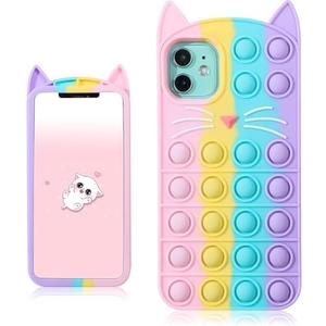 Boaretiu for iPhone 12 Case, for iPhone 12 Pro Case 6.1 inch - Soft Silicone Cartoon Design Women Cute Cover Fashion Funny Kawaii Skin Animal Shiny Cases, Coloured Cat, Set Of 4