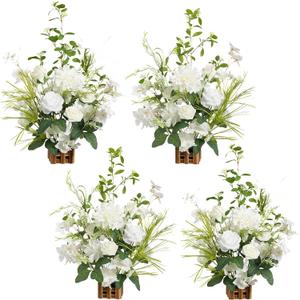 Ling's Moment 17.5" Tall Free Standing Artificial Flowers Arrangements 4 pcs Fall Wedding Aisle Runner Chair Decorations Lily of The Valley Ceremony Reception Rose Floral Party Outdoor Centerpieces (Wht-lily White & Olive)