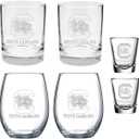 RFSJ INC. South Carolina Gamecocks 6 Piece Satin Etched Glass Combo Set  Includes 2 Wine Glasses, 2 Rocks/Whiskey Glasses, and 2 Shot Glasses