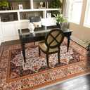 Area Rug for Living Room, 5x7Ft Machine Washable Orange Rugs for Bedroom, Non-Slip Vintage Carpet for Office Dining Room Nursery Farmhouse