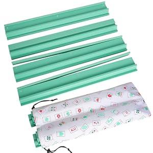 LUMIVIA Mahjong Racks with Pushers, Green Wooden American Mahjong Tile Pushers and Racks Set of 4, with White Printed Mahjong Racks Drawstring Bag, Mahjong Accessories (19.68 Inches)