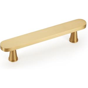 6-Pack Solid Brass Cabinet Pulls, Gold Handles for Cabinets, Gold Dresser Drawer Pulls, Modern Kitchen Hardware, 4 Inch Hole Center, Brushed Finish