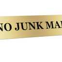 No Junk Mail Sign - Gold Metallic Adhesive Letterbox Plaque - Outdoor Weatherproof Aluminium Composite - Peel & Stick Mailbox Label