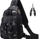 Fishing Sling Bag - Small Fishing Tackle Storage Bags with Rod Holder (Green Camo)