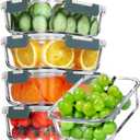 VERONES 5 Pack 36 OZ Glass Meal Prep Containers, Airtight Glass Lunch Containers Set, Glass Food Storage Containers with Lids, Exclusive of BPA, for Microwave, Oven, Freezer & Dishwasher Friendly, Grey