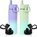 Volhoply 20oz Insulated Stainless Steel Water Bottle With Straw Lid Bulk 2 Pack, Kids Double Wall Vacuum Thermos With Handle, Reusable Outdoor Sports Camping Metal Bottles, Travel Flask Keep Cold(Mix, 2)
