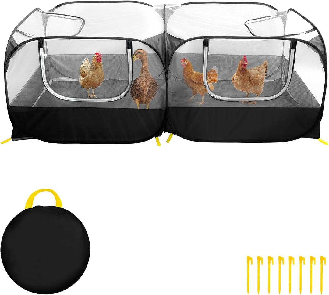 Small Animal Playpen, Portable Chicken Run with Detachable Bottom & Breathable Mesh Walls, Kennel Tent Crate for Indoor Outdoor Travel Camping, Foldable Pet Enclosure for Puppy Rabbit (Black)