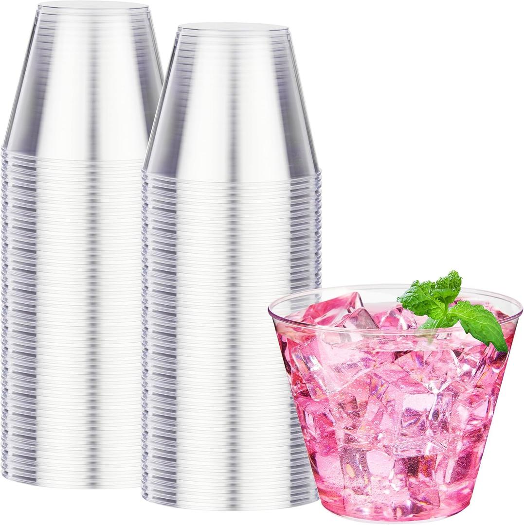 RACETOP 9 oz Clear Plastic Cups 100 packs, Disposable Plastic Party Cups Tumblers, Cocktail Cups, Perfect for Parties, Weddings, and Events