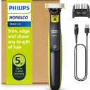 Philips Norelco One 360 Hybrid Face, Electric Beard Trimmer and Shaver, with 360 Technology, 1x 360 for Face, 5in1 Adjustable Comb, Model QP2724/90 (Black & Lime Green)