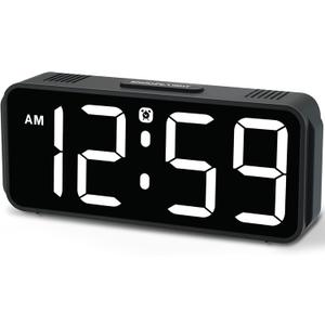 Peakeep Small Digital Alarm Clock Plug in for Bedrooms Bedside, Tiny Electric Clock Large Big Numbers Display Battery Backup for Desk Table, 6 Dimmers, 5 Adjustable Alarm Volume