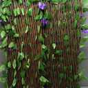 Doefo Expandable Artificial Garden Fence | Faux Ivy Privacy Fence Screen with Violet Flower, Realistic Decorative Patio Fence Greenery Backdrop for Backyard, Balcony, Outdoor (30x180cm (no light))