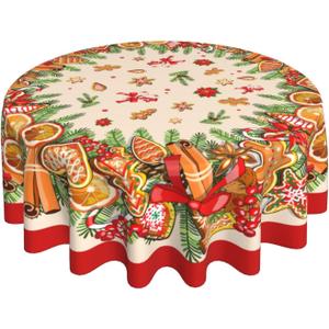 mutakin Christmas Gingerbread Man Round Tablecloth 60 Inch Washable Reusable Decoration Table Cover for Kitchen Party