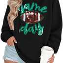 FASHGL Game Day Football Sweatshirt Women: Funny Football Graphic Hoodie Sunday Funday Pullover Hoodies Long Sleeve Tops (Medium, Black)