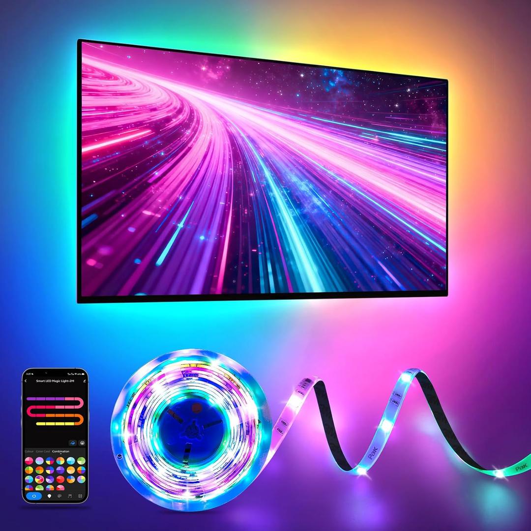 Pak RGB+IC LED Strip Lights for Bedroom & TV, 16.4ft Smart Lights with Remote APP Control, DIY 16 Million Colors, Music Sync Color Changing LED Lighting, 44 Scene Modes, Work with Alexa & Google