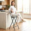 Folding Bar Stool with Backrest - Cushioned Seat, Grey, Counter Height