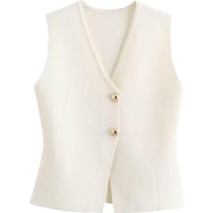 JASCLS Womens Cropped Sweater Vest Crew Neck Button Down Y2k Crop Knit Flower Trendy Sleeveless Chunky Tank Tops (Large, White25)