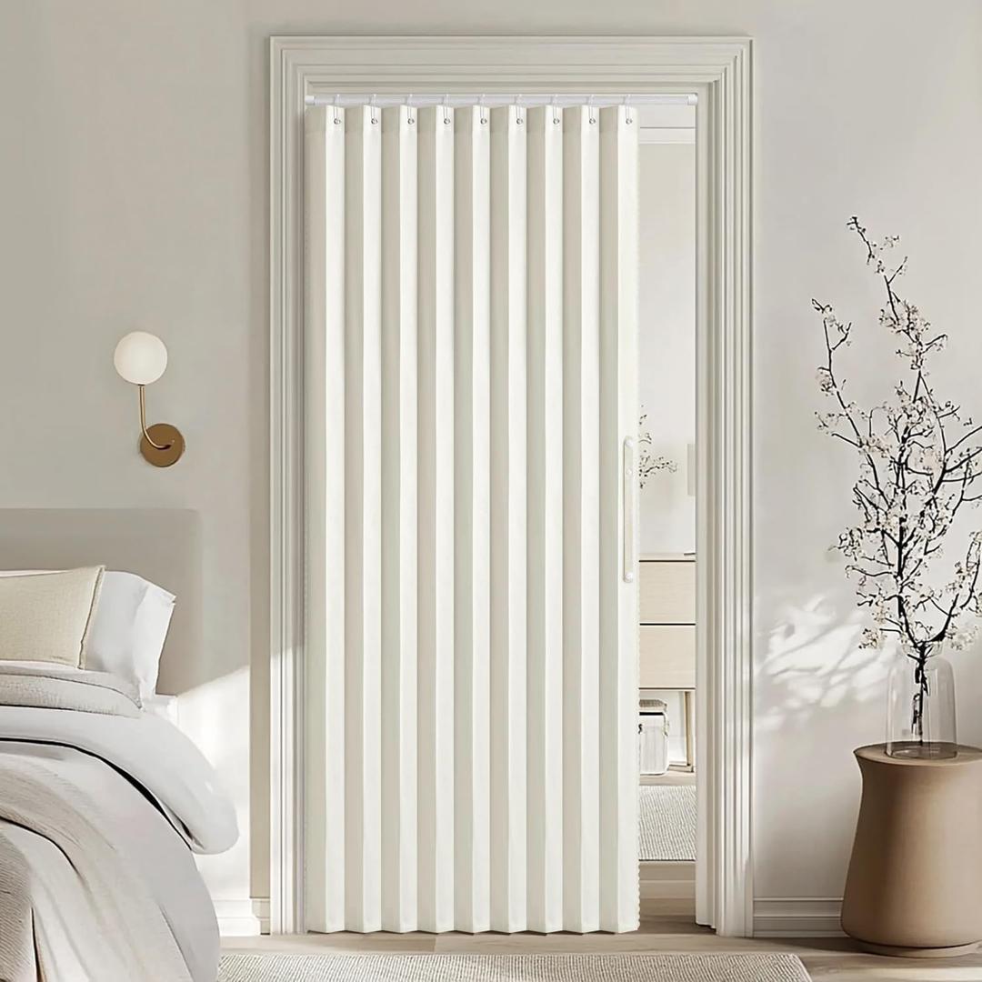 MIULEE Accordion Style Magnetic Folding Door Curtains for Doorways/Closet, Room Divider Pleated Drapes with Hooks for Interior Living Room/Bedroom/Open Closet, Cream, W39 x L78 inches, 1 Panel