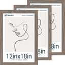 12x18 Walnut Picture Frame Set of 3 with HD Glass - Natural Brown, Solid Wood Poster Frame, Wall Hanging