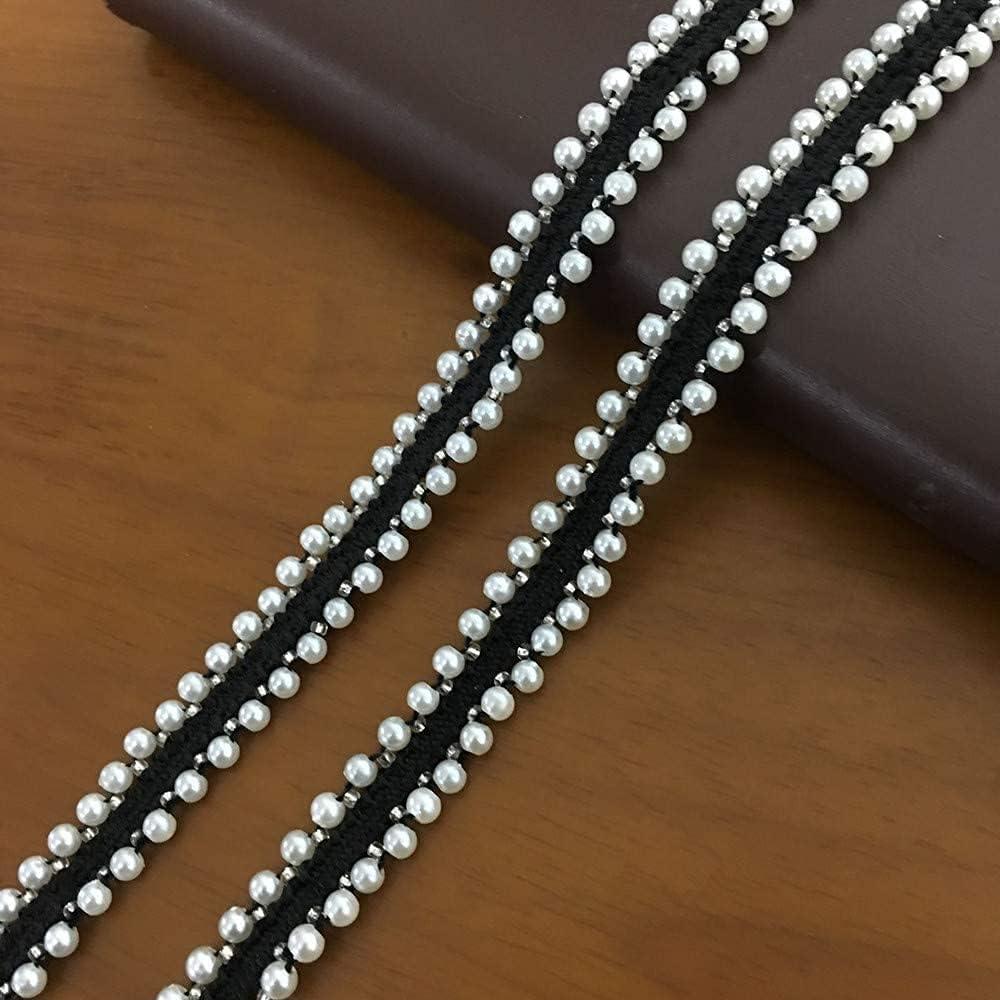 FQTANJU 5 Yard Pearls Lace Ribbon Applique Pearl Fringe for Wedding Applique Party Black