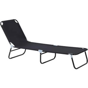 Outsunny Folding Chaise Lounge Pool Chairs, Outdoor Sun Tanning Chairs with 5-Level Reclining Back, Steel Frame for Beach, Yard, Patio, Black (1 Piece)