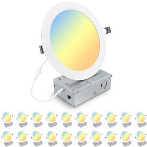 Elaruslux 20 Pack 7 Inch 3CCT Ultra-Thin LED Recessed Light with Junction Box, 3000K/4500K/6000K Selectable, 18W Eqv 125W, Dimmable Canless Downlight, 1600LM High Brightness