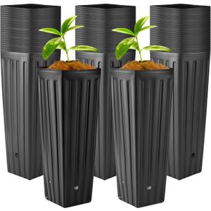 Nuenen 30 Pcs Tall Tree Pot Plastic Deep Plant Nursery Pots Black Seedling Treepots Flower Plant Container with Drainage Holes for Indoor Outdoor Gardening (11.8" H X 3.9" W)