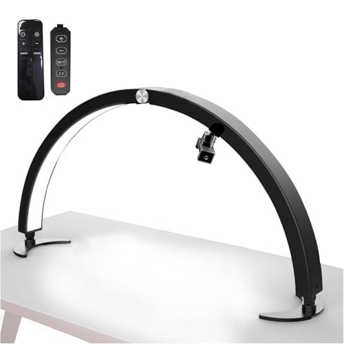 BeautyPros 29IN Half Moon Nail Desk Light with Phone Holder – 40W Nail Tech Lamp, Cool/ Warm Lighting, Adjustable Brightness, Remote & Wired Control – Perfect for Beauty, Eyelashes, and Crafts (Black)
