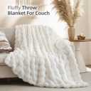 Smoofy Faux Fur Throw Blanket for Couch - Cream White Super Soft Cozy Bubble Blanket, Fluffy Plush Fuzzy Throw for Sofa & Bed, Thick Lightweight Warm Blanket, Luxury Aesthetic Gift for Women 60"x80"
