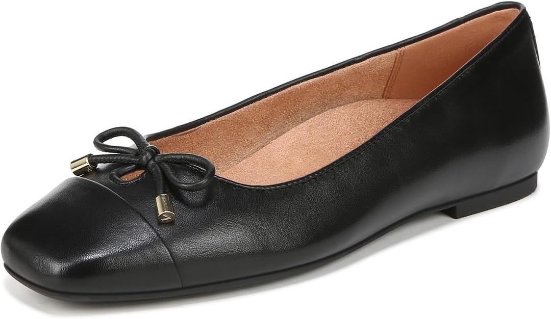 Vionic Women's Klara Ballet Flat, Black Leather, 6.5