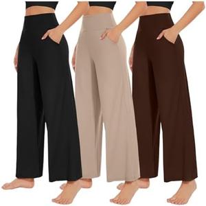 NEW YOUNG 3 Pack Women's Wide Leg Pants with Pockets High Waist Loose Sweatpants Casual Lounge Yoga Workout Palazzo Large