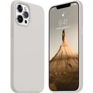 JELE Shockproof Designed for iPhone 12 Pro Max Case, Liquid Silicone Phone Case with [Soft Anti-Scratch Microfiber Lining] Military Grade Drop Protection Slim Thin Cover, 6.7 inch, Stone