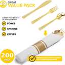 200Guests Pre Rolled Gold Plastic Silverware Sets - Heavy Duty Gold Cutlery - Include 200 Pack Wrapped Disposable Utensils with Napkins for Parties & Dinners & Weddings