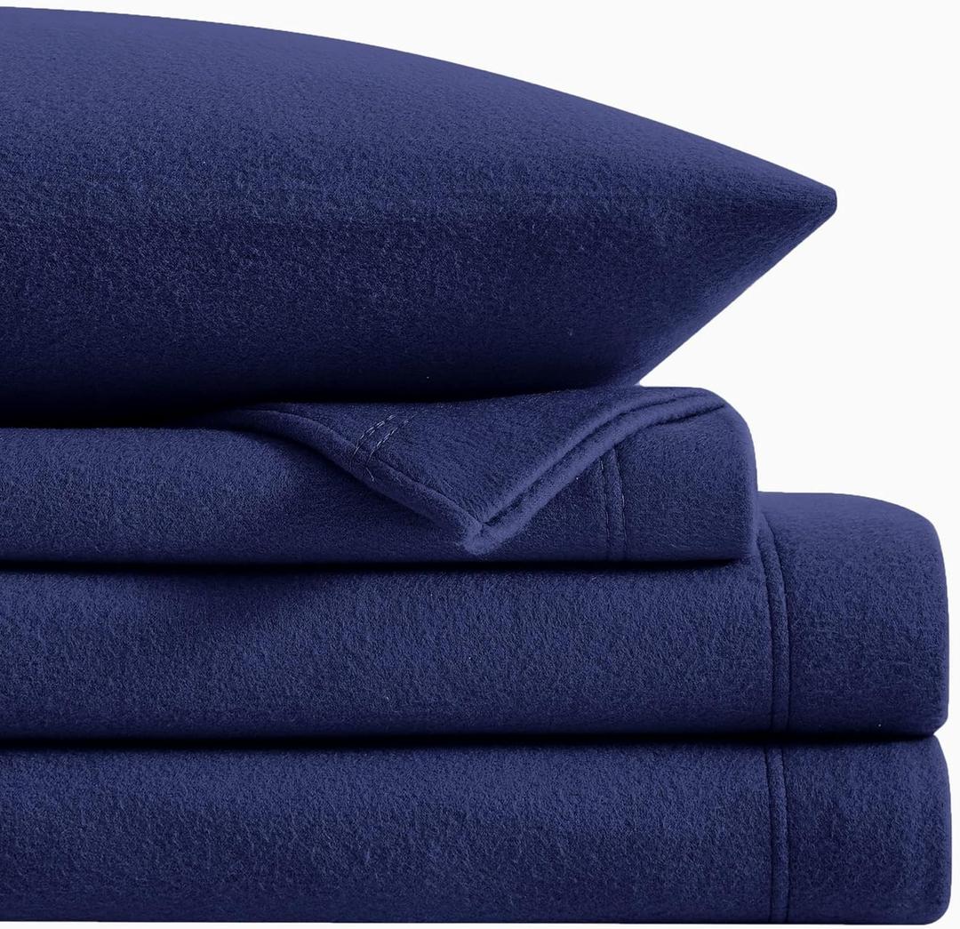 Softan Fleece Sheets Queen Size, Flannel Like Soft, Velvet Polar Microfleece Sheets for Winter, Dark Blue
