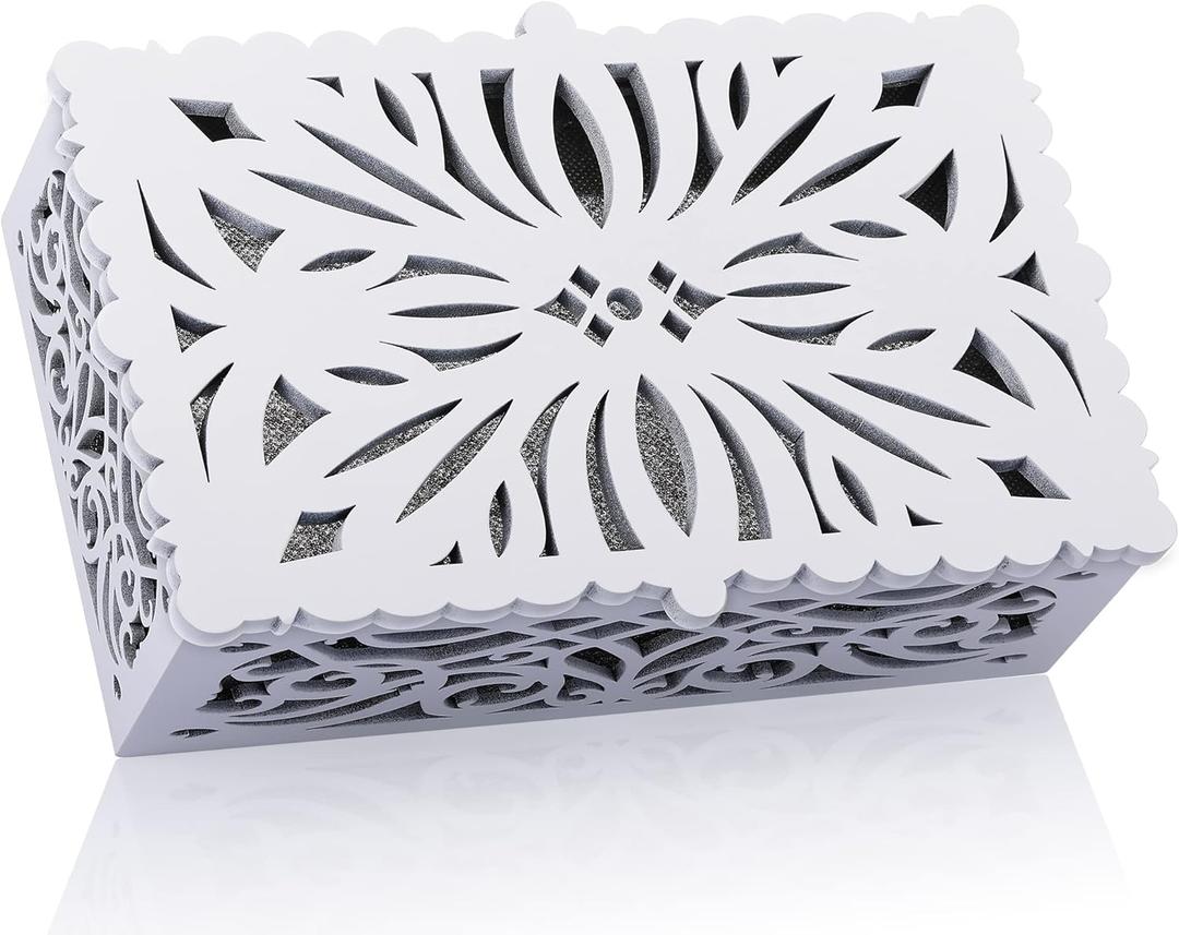 Saillong Doorbell Chime Cover Box Only, Wooden Doorbell Cover for Wall inside With Floral Design, Door Bell Covers With Adhesive Tape and Screws, Easy to Install, Doorbells Not Included(White)