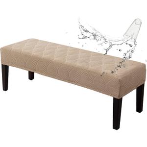 Genina Waterproof Dining Room Bench Covers, Stretch Jacquard Bench Seat Protector Cover, Rectangular Bench Cover for bedrooms, Living Rooms, Kitchens, Removable, Washable (Khaki, Leaf) 3"D x 5"W x 3"H