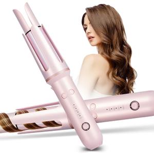 Ideal Swan Automatic Rotating Curling Iron, Pink Auto Hair Curler with 4 Temperature & 3 Timer, 2-Way Rotation, Automatic Shut-Off, Anti-Scald, Tangle-Free, Ceramic 1 Inch Hair Curler for Women
